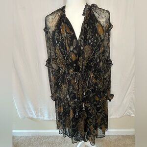 Scarlett Poppies Dress Babydoll Floral Black Brown Sz S Viscose Boho #651